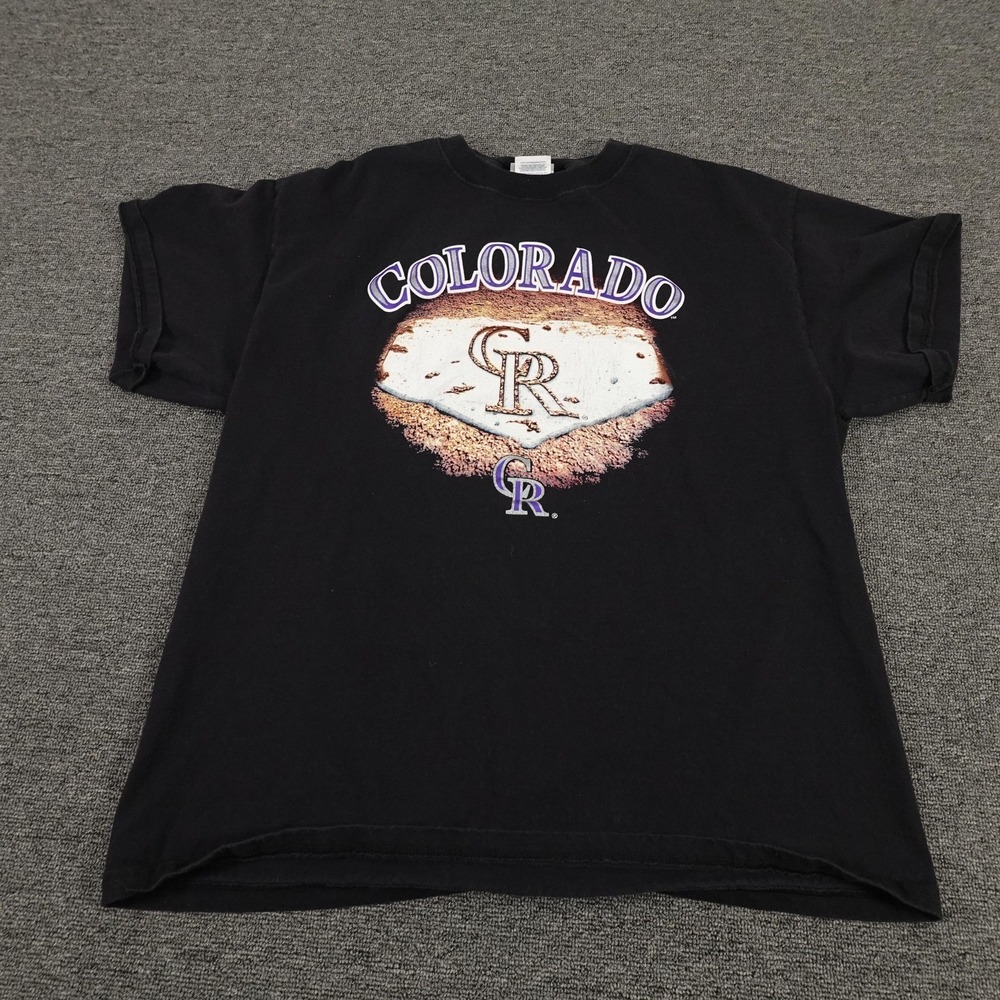 Vintage Colorado Rockies Shirt Mens Large Black MLB Baseball Graphic‎ Tee 90s